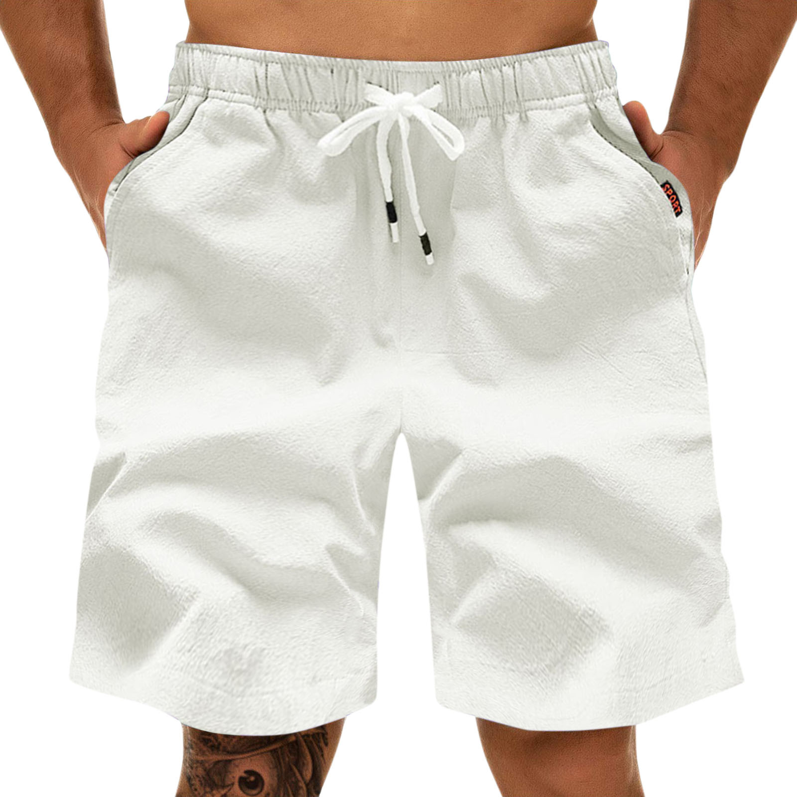 Cargo Summer Plus Size Workout Gym Cotton Shorts for Men, Men Fashion Sports Pants Straight Leg Loose Beach Shorts White